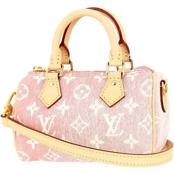 Louis Vuitton Shoulder Bag Nano Speedy Monogram Jacquard Denim Pink